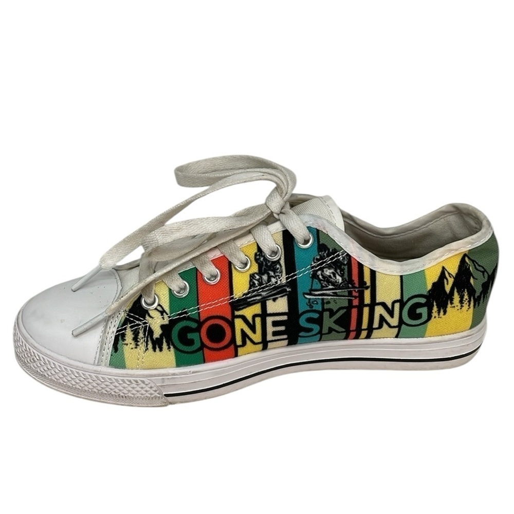 GONE SKIING Shoes Converse Style Sneakers Yellow White Green Size 7 Women 5 Mens - Picture 6 of 11
